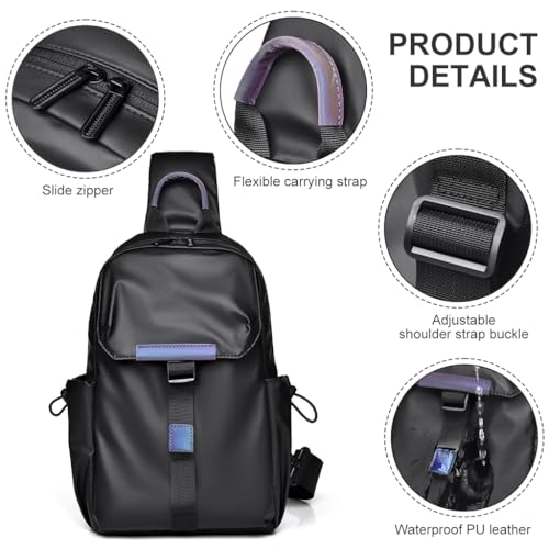 Image of GUSTAVE Sling Bag for Men - Waterproof Nylon, 10'' Multi-Pocket Crossbody /Shoulder Bag - Lightweight, Sophisticated Black Travel Day Bag for Office & On-the-Go Convenience