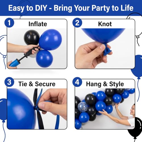 Image of 130pcs 18 /12 /10 /5 Inch Royal Blue and Black Latex Balloon Garland Arch Kit