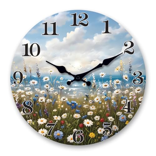 XFM Small Beach Flowers Wall Clock 10 Inch Silent Non-Ticking