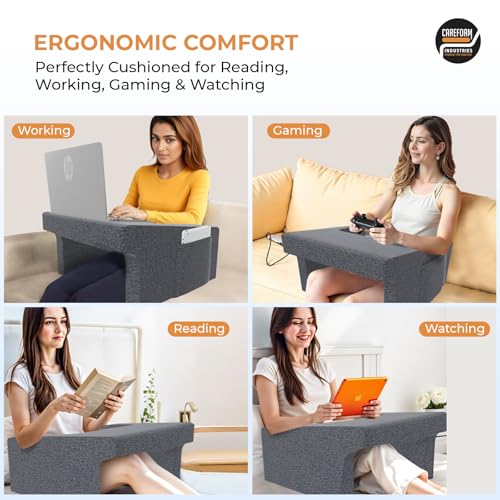 Image of CareFoam Memory Foam Lap Desk Pillow | Work Desk Accessories for Reading, Gaming, Studying Comfortable Armrest, Easy to Store Work from Home Pillow Perfect for Using on Bed, Sofa & Floor | Black Color