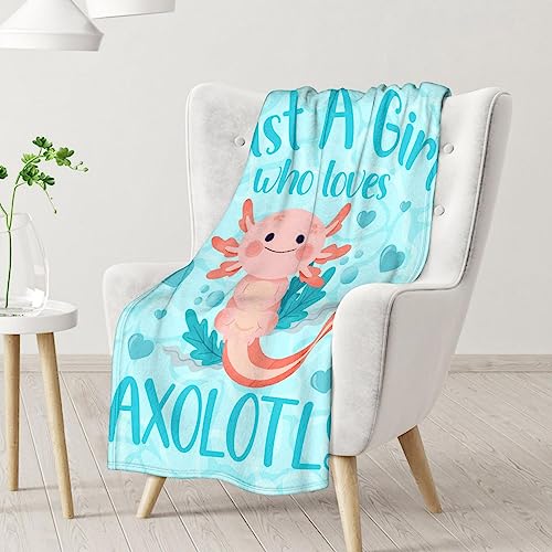 Girl Blanket - 30x40 Inches Cute Axolotl Throw - Blue Soft Fuzzy Blankets for Couch & Office