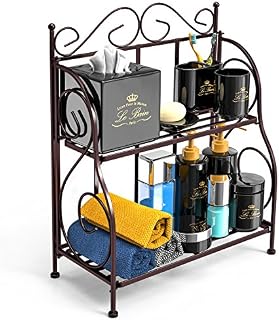 Bathroom Countertop Organizer, F-color 2 Tier Foldable Kitchen Spice Rack Counter Storage Shelf