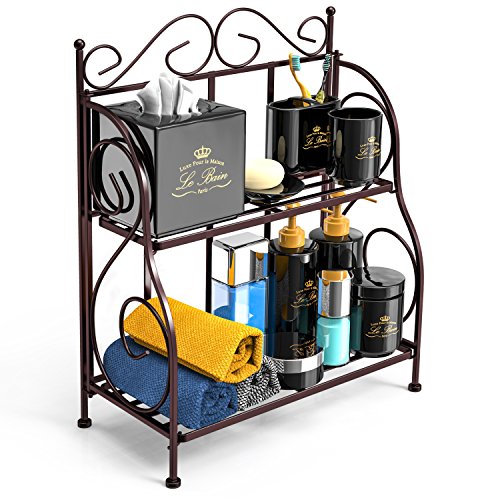 Bathroom Countertop Organizer, F-color 2 Tier Foldable Kitchen Spice Rack Counter Storage Shelf