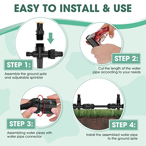 Lader Garden Above Ground Sprinkler System Kit For Lawn, 360° Adjustable Irrigation System Garden Lawn Sprinkler, Black Sprinkler With 52.5Ft Hose And 8 Pipe Connectors, Diy Plant Watering Set (4 Pcs) #TOP4