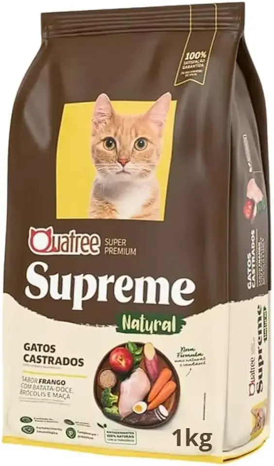 Quatree Super Premium para Gatos Castrados 1kg - Supreme, Sabor Frango e Batata-doce