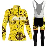 Maillot Ciclismo Mujer Ropa Bici MTB Conjunto Ciclista Manga Larga,Traje Bicicleta Chaquetas Ciclo y Pantalones Tirantes con 9D Gel Acolchado,Completa de Jerseys Transpirable Secado Rápido(11,XXL)