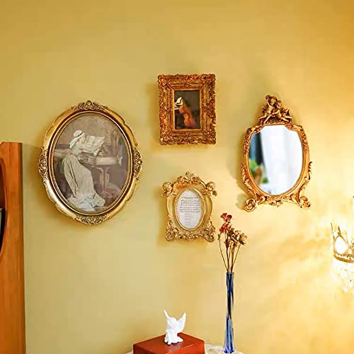 Lemonadeus Angels Wall Mirror Gold Vintage Mirror Cherub Decor Mirror Decorative Mirror With Chain For Wall Decoration Cherub Statue Gold Hanging Mirror #TOP1