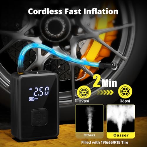 Oasser Draagbare luchtpomp, 150 psi, automatische automaat met budget-modus, 4000 mAh powerbank, lcd-display, noodverlichting, type C, voor auto/fiets/motorfiets - Afbeelding 4