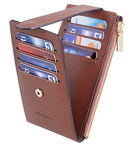 Image of Chelmon Womens Wallet Slim RFID Blocking Bifold Multi Card Case Wallet with Zipper Pocket (Deep Brown) | Thin Bifold Multi Card Case with Zipper Coin Pocket Purse for Women(Deep Brown)