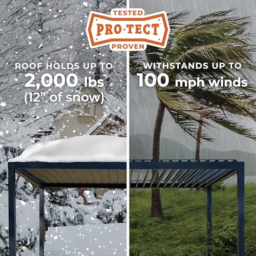 Image of Backyard Discovery Sarasota 10' x 10' Galvanized Steel Louvered Pergola Kit with Adjustable Roof, Shade, Rain Protection, High-Wind Rating, Gutter System for Outdoor Patio, Garden, Deck, Entertaining