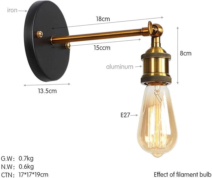 WHLMYH Wandlampen Voor Slaapkamer, Industriële Vintage Wandlamp, Ijzeren Led Wandlamp Slaapkamer Trap Corridor Balkon Restaurant Loft Decor Lampen,Een photo 3