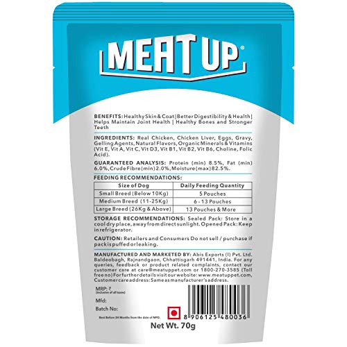 Image of Meat Up Chicken and Milk Puppy Dry Dog Food, 3kg (Buy 1 Get 1 Free) & Meat Up Wet Dog Food, Real Chicken and Chicken Liver Chunks in Gravy, 6 Pouches(6 x 70g) (Buy 1 Get 1 Free)