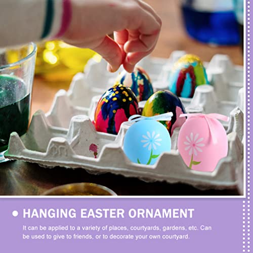 ABOOFAN 32 peças de enfeite de ovo de páscoa de plástico pingente de ovo de páscoa colorido machê ov