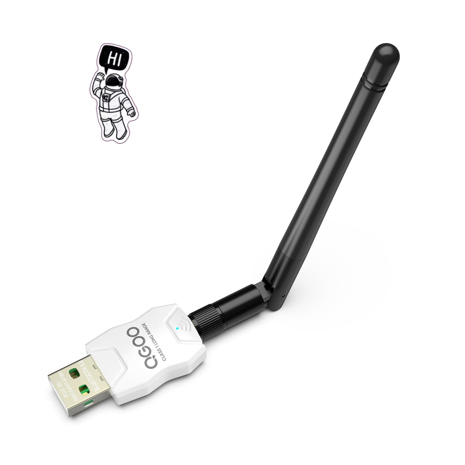 Class 1 Long Range Bluetooth Adapter for PC, QGOO USB Bluetooth Adapter for PC 5.3+EDR, Bluetooth Dongle Bluetooth Receiver Support Windows10/8.1/8/7?white-186?
