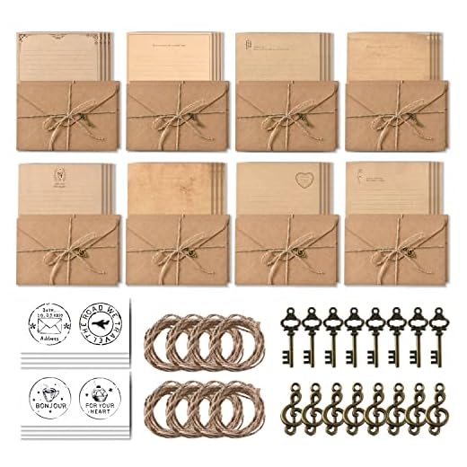 16 Gifts for Old Souls to Make Them Feel Nostalgia 4 96 Pcs Vintage Stationary Paper and Envelopes Set, 32 Sheets Antique Lined Aged Letter Writing Stationery Papers, 16 Kraft Envelopes, 16 Sealing Stickers, 16 Retro Keys & 12 Meters Hemp Rope- 8 Design