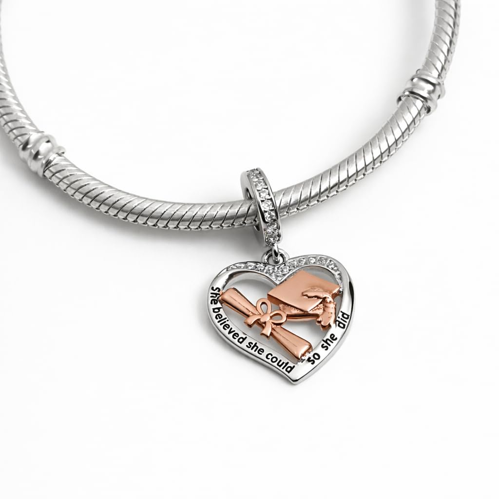 Charm Laurea Compatibile Tutte Marche Pendente Diploma Gufo Pergamena Cappello Libro Cuore Stella Compleanno Anniversario Ciondoli Originale Bead Argento