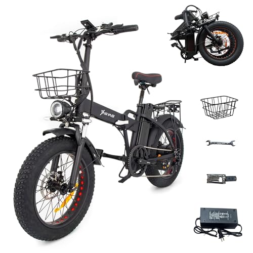 Image of YASYAS Folding Electric Bike 250W 20” Fat Tyre E-Bike UK Road Legal (Max 25km/h), Foldable Adult Commuter Electric Bike with 48V 25A Removable Battery, LCD Display, Basket & Rack, GX