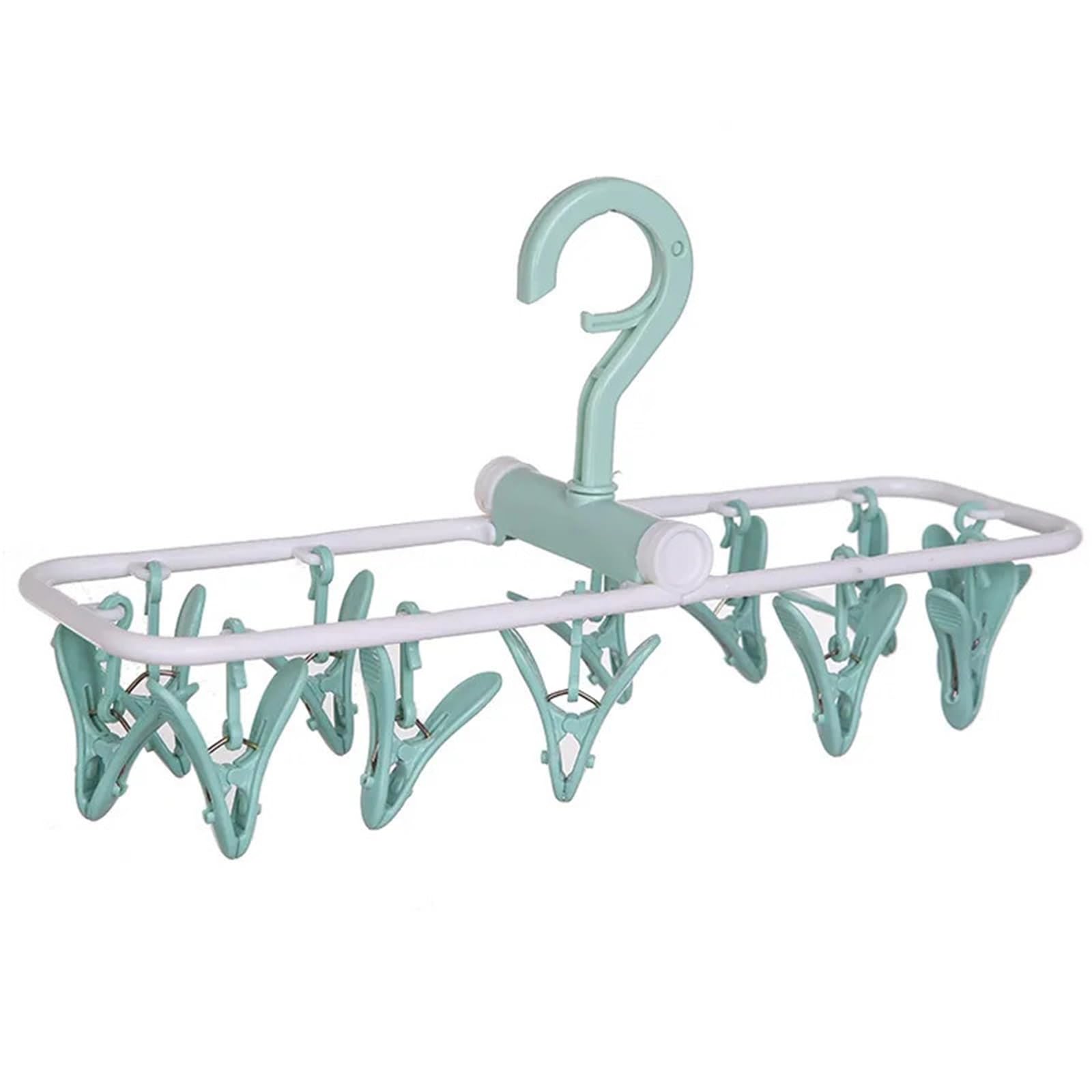 Sock Clip Multifunctional Clothes Drying Rack - Foldable Laundry Hanger With Non-Marking Hooks(Green)