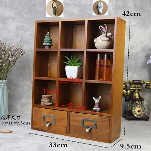 Image of 9-Cube Wooden Display Shelf with 2 Drawers Desktop Storage Organizer Brown | Home Decor | Wall Shelves