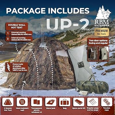 RBM Outdoors Double-Layer Hot Tent with Stove Jack, Fast Umbrella Setup Shelter, Extreme Cold Weather Tents, All-Season Winter Camping Tent for Camping, Ice Fishing and Hunting