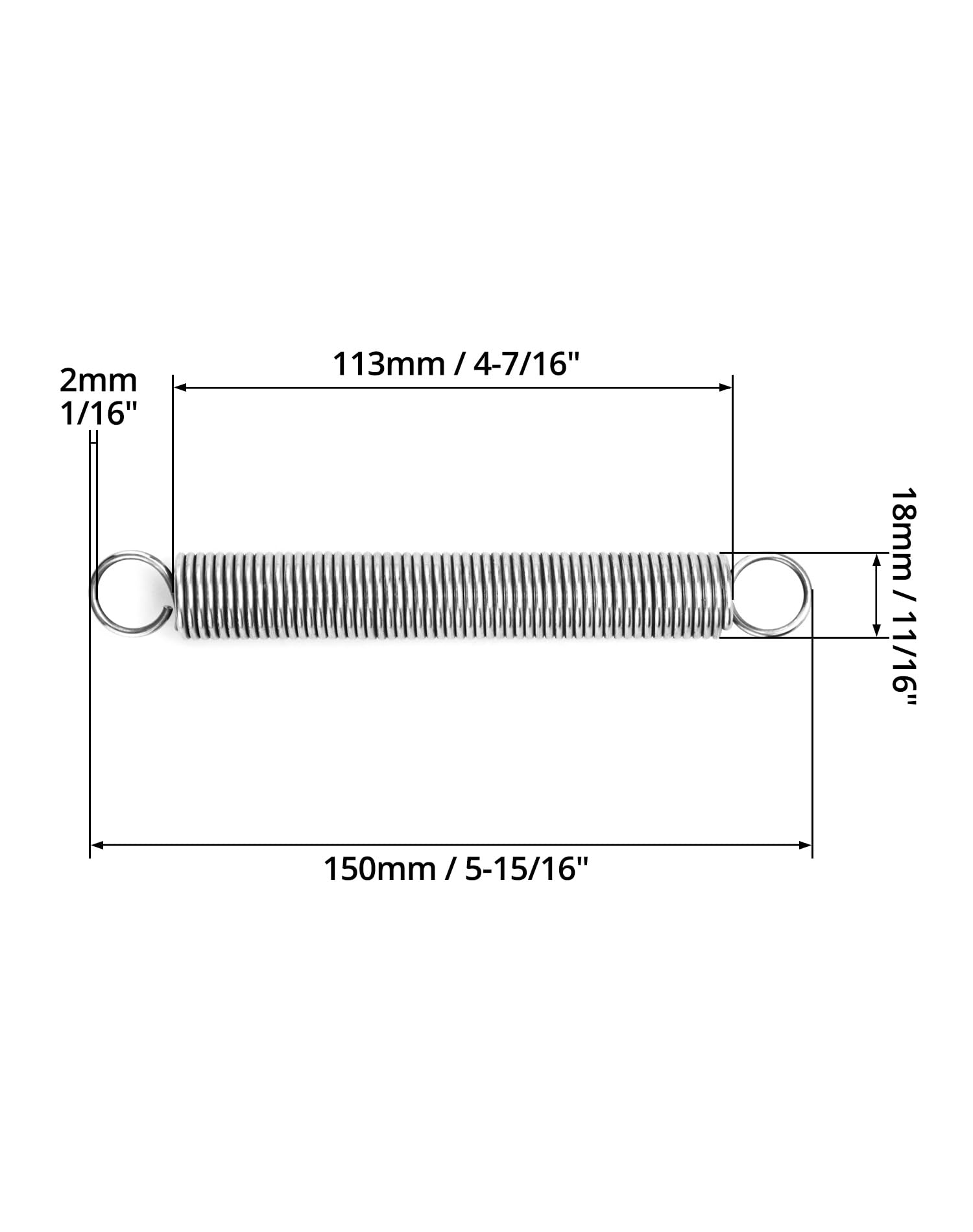 QWORK Stainless Steel Extension Springs 6" Length 5 Pcs, 2mm Wire Small Dual Hook Tension Spring– Strong Tension for Tools, Gates & Machines — Amazon image 2