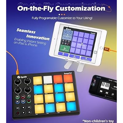 Synido TempoPAD Midi Controller Beat Maker Machine for Music Production, Portable USB MIDI Beat Pad Controller for Beginners with Durable Carrying Bag, 16 Backlit Beat Pad, 4 Assignable Knob