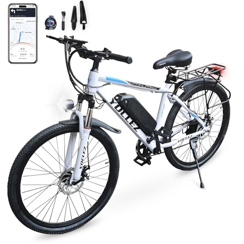 SUDOO Electric Bike, 26'' Ebike with 36V 7.8Ah Removable Battery & 250W Powerful Motor, 7 Speed, LCD Display, APP Control, Electric Mountain Bicycle for Adults Men, Anti-Theft(White)