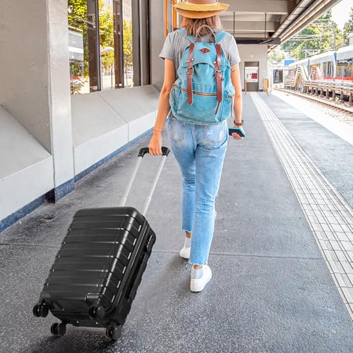 ZenStyle Hardside Expandable Luggage with Spinner Wheels, 21 Inch Carry On Luggage Airline Approved, Lightweight Travel Suitcase with Height Adjustable Handle (Black)