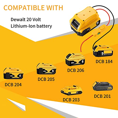 Upgraded 20V Battery Adapter for Dewalt 20V Battery Adapter All-in-one Design of The Fuse and Switch Power Tool Battery Converter Kit 14 Gauge with Fuses & Wire Terminals
