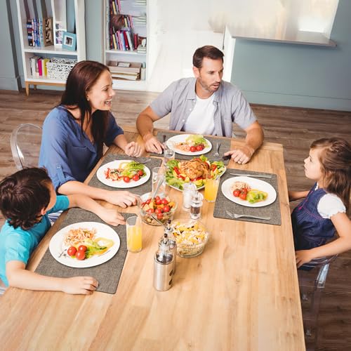 Placemats Set of 12 Washable, Heat Resistant Table Placemats Wipeable Faux Leather Place Mats Non Slip, Waterproof Square Table Mats for Indoor Outdoor, Apricot