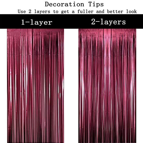 Burgundy Bachelorette Party Tinsel Foil Fringe Curtains for Wedding Anniversary Bridal Shower Happy Birthday Valentines Mothers Day Graduation Party Photo Booth Props Backdrops Decorations, 4pc by JUICY MOOM - Image 5