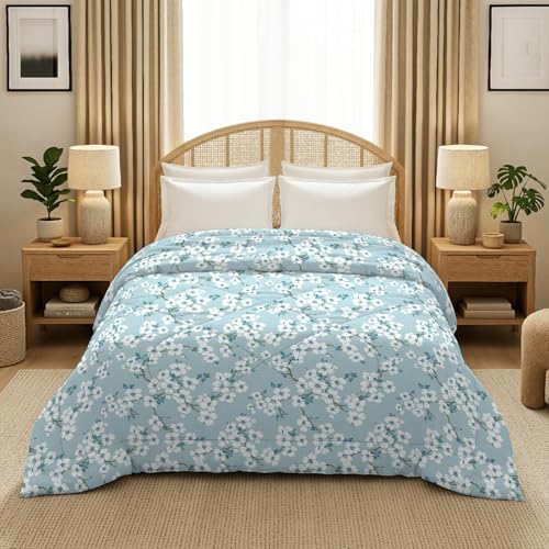 Image of MORADO Glace Cotton AC Comforter /Blanket /Quilt for Double Bed | Ultra Soft & Lightweight | All Season Reversible Comforter | Cozy Bedding for Home & Hotel | Size 90x100 Inches,White Jasmine,Double