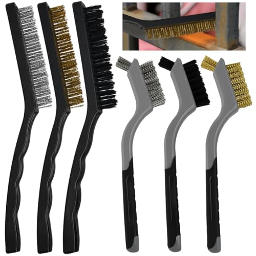 Zithgen 6 PCS Cepillo de Alambre de Latón, Mini Cepillos de Acero Inoxidable Agarre Suave Cepillos de Alambre Cepillos Metálicos Pequeños Juego de Cepillo de Limpieza para Eliminar Residuos y Óxido