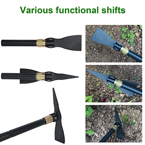 Fapukl Hoe Garden Tools - Pickaxe - Foldable And Removable For Storage, 50" Extra Long Handle Adjustable To Your Needs (Black) #TOP3