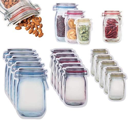 DaysAgo 30 Pcs Mason Jar Zipper Bags Snack Sandwich Zipper Closure Bags Reusable Airtight Seal Storage Bags Leakproof Food Saver Bags for Travel Camping Picnic