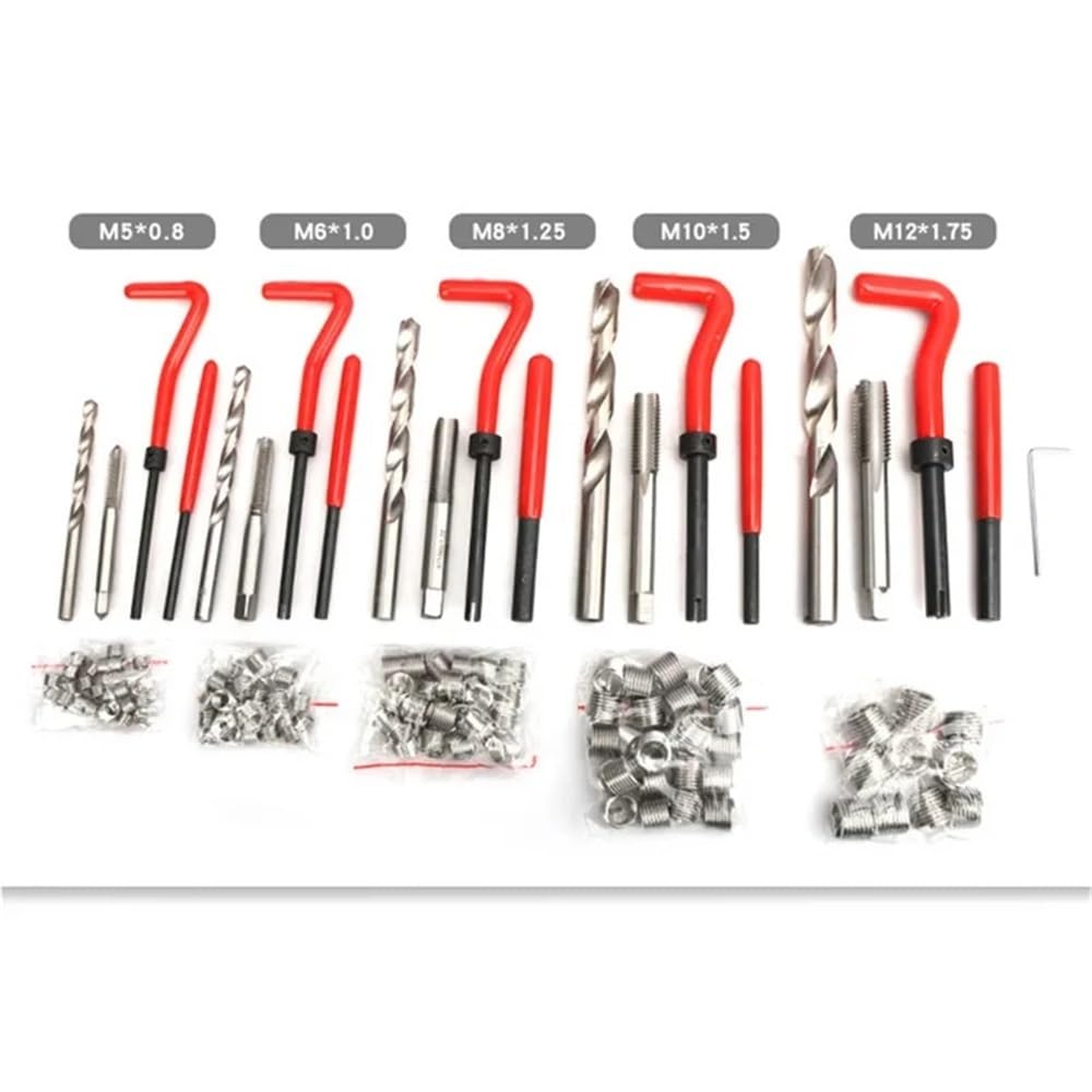 Kit di riparazione filettature 88/131 pezzi M3 M4 M5 M6 M8 M10 M12 M14 Inserti filettati for viti adatti for il ripristino di filettature danneggiate Strumenti di riparazione Punte da trapano(88pcs M6