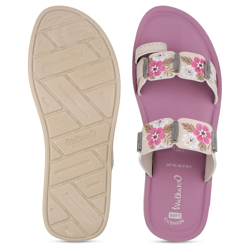Image of WALKAROO Flat Sandals For Women|Soft Cushion Footbed, Lightweight PU Sole & Slip-On Sandals|WLR74018