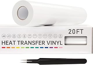 VinylRus Heat Transfer Vinyl-12” x 20ft White Iron on Vinyl Roll for Shirts, HTV Vinyl for Silhouette Cameo, Easy to Cut & Weed