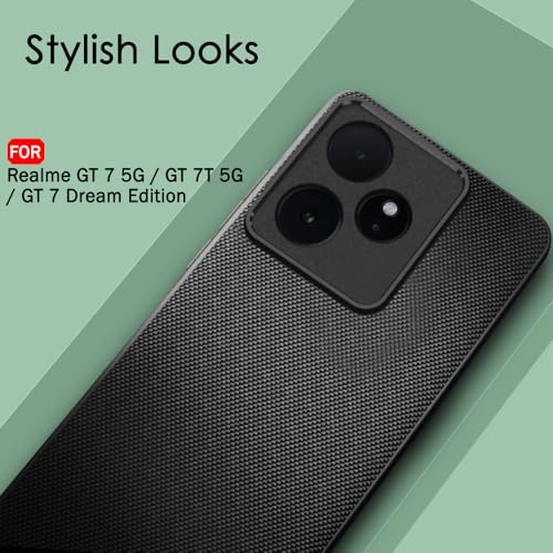 Image of TheGiftKart Back Cover Case for Realme GT 7 5G / GT 7T 5G / GT 7 Dream Edition | Slim & Lightweight | Ultra-Premium Design | Camera Protection Bump | Fabric Texture Case Cover (PC & TPU, Black)