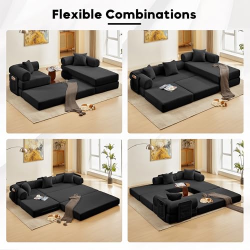 Image of 107 inch Convertible Futon Sofa Bed, Boneless Couches for Living Room, Black