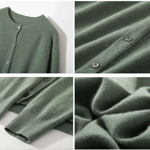 Image of Women's 100% Merino Wool Crew Neck Cardigan Lightweight Sweaters | Long Sleeve, Open Front, Button Down, Soft Knitted Coat, Casual, Breathable Tops, Business Outerwear, Cashmere Alternative