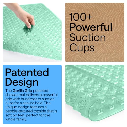 Image of GORILLA GRIP Patented Square Shower Stall Mat, Small Bathtub Floor Mats for Stand Up Showers with Suction Cups and Drainage Holes, Machine Wash, Soft on Feet, Bathroom Accessories 21x21 Inch, Green
