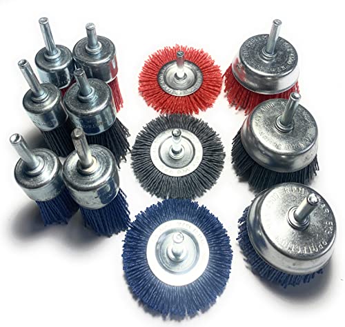 Signi 12 Pack Nylon Bristle Filament Abrasive Brush Drill Wheel and Cup Brush Set with 1/4 Inch Shank, Surface prep Remove Rust/Corrosion/Paint (2.5
