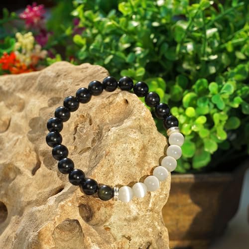Black Obsidian & White Selenite Agate Bracelet – Chakra Healing Energy Balancing Crystal Bracelet for Protection & Mindfulness Gift4