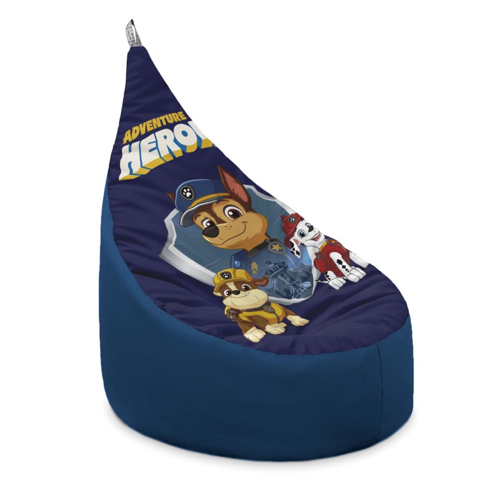 Happers Poltrona a Sacco Bambini Paw Patrol Chase Poltroncina Pouf Sacco Con Imbottitura Schienale Alto Seduta Morbida Per Cameretta Angolo Lettura Uso Interno Regalo Bambino Bambina Leggera Pronta