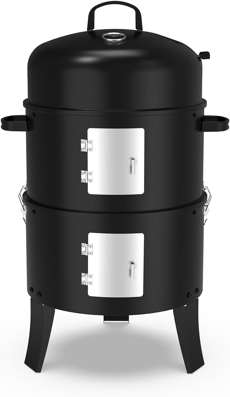 16" Charcoal Smoker, 3 in 1 Heavy Duty Vertical Barbecue Grill, Outdoor Fire Pit 402 Square Inches Cooking Area, Versatile Outdoor Smoker Grill, Black