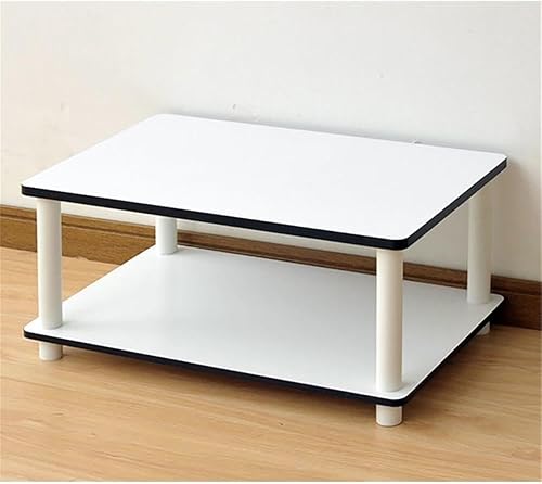 Miniatura 4 de Furinno 11172 Mesa de centro Just de 2 niveles sin herramientas, color blanco con tubo blanco