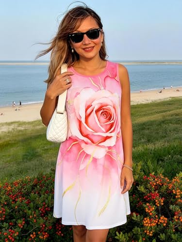 Image of Summer Dresses for Women 2026 Casual Sundresses Beach Cover Ups Sleeveless Tshirt Swing Dress with Pockets