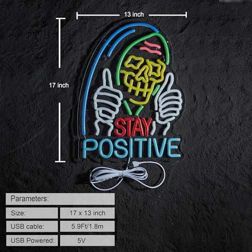 Image of Stay Positive Skull Neon Sign for Wall Decor Dimmable USB LED Neon Light for Home Living Room Bedroom Halloween Decor Gifts