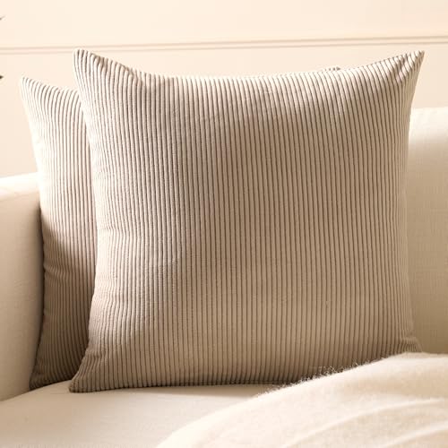 Image of Encasa XO Corduroy Cushion Covers, Boho Pillow Covers, No Inserts Taupe